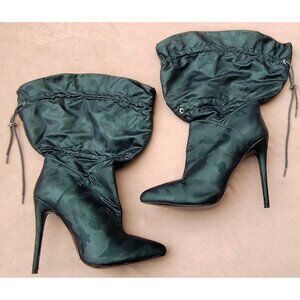 Azalea Wang Dark Green Camouflage Camo Stiletto Heels Bootie Boots Sexy Size 7.5